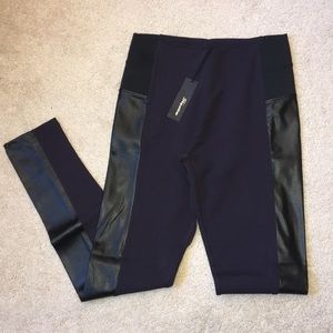 Dark purple dress pants with leather stripe